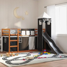 Letto A Castello Con Scivolo E Tende Bianco E Nero 90x200 Cm /