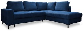 Divano letto angolare in velluto a coste blu scuro (angolo destro) Lofty Lilly - Miuform