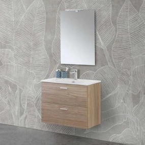 Mobile bagno sospeso 80 rovere tropea con lavabo e specchio LED Martha