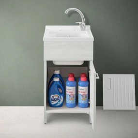 Mobile lavatoio 45x50 cm 1 anta bianco venato con vaschetta in resina
