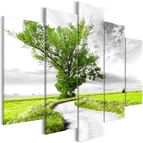 Quadro  Tree near the Road (5 Parts) Green  Colore Grigio, Dimensioni e Misure 100x50