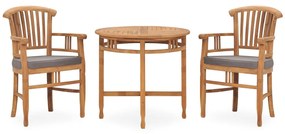 Set da Pranzo da Giardino 3 pz con Cuscini in Legno di Teak