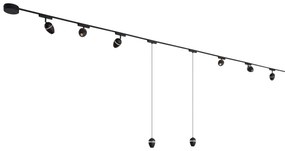 Sistema di illuminazione su binario con 6 faretti e 2 luci a sospensione nere monofase - Magnetic Eggy