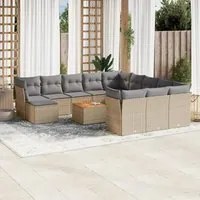 Set Divano da Giardino 13 pz con Cuscini Beige in Polyrattan 3223987