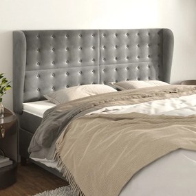 Testiera Ad Orecchio Grigio Chiaro 163x23x118/128 Cm İn Velluto /