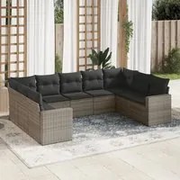 Set Divano da Giardino 9 pz con Cuscini Grigio in Polyrattan 3219390