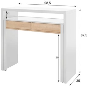 Scrivania Consolle Estraibile Salvaspazio 98x36x87 Cm Bianco E Rovere