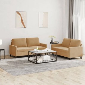Set Di Divani 2 Pz Con Cuscini Marrone İn Velluto /