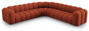 Divano angolare componibile color mattone con rivestimento in ciniglia Lupine – Micadoni