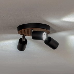 Envostar Tino Faretto da soffitto a 3 luci rotondo nero/legno