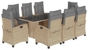 Set pranzo da giardino 9 pz con cuscini beige misto polyrattan