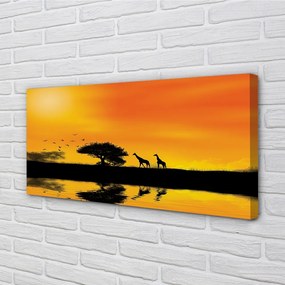 Quadro su tela Giraffe West Tree Lake 100x50 cm