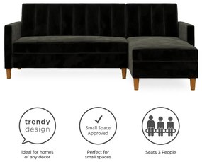 Divano letto variabile nero con superficie in velluto e vano portaoggetti Celine - Støraa