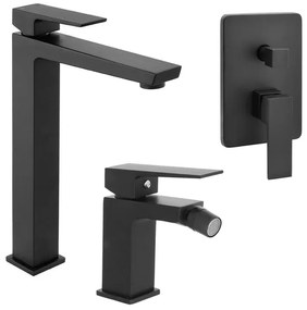 Set di rubinetti lavabo bidet e doccia in ottone nero opaco Kubo