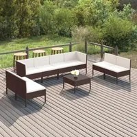 Set Divani da Giardino 9 pz con Cuscini in Polyrattan Marrone 3094359