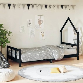 Giroletto Per Bambini Nero 90x200 Cm İn Legno Massello Di Pino /