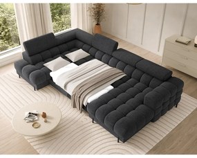 Divano angolare grigio scuro allungabile (con penisola a sinistra/a U) con rivestimento in bouclé Feraria – ELTAP