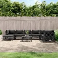 Set Divani da Giardino 9 pz con Cuscini Antracite in Acciaio 3186915