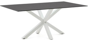 Kave Home - Tavolo Argo di vetro nero opaco e gambe in acciaio con finitura bianca 200 x 100 cm
