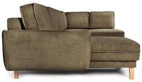 Divano angolare verde allungabile (con penisola a destra/a forma di "U") con rivestimento in velluto a coste Tori – Bonami Selection