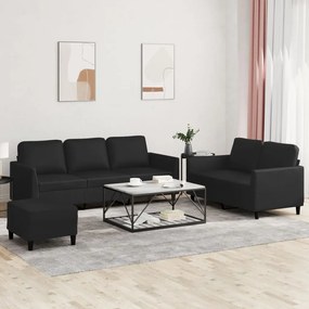 Set Di Divani 3 Pz Con Cuscini Nero İn Similpelle /