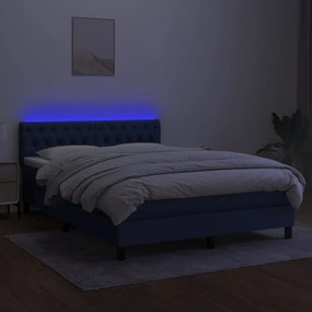 Letto a Molle con Materasso e LED Blu 140x200 cm in Tessuto