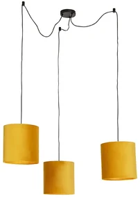 Lampadario con 3 paralumi in velluto giallo con oro - Cava
