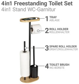 Porta carta igienica nero/di colore naturale in acciaio con supporto con spazzola Pomarolo – Wenko