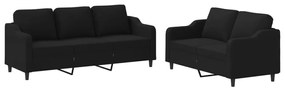 Set di divani 2 pz con cuscini nero in tessuto