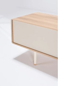 Mobile TV bianco-color legno naturale in legno di quercia 200x48 cm Fina - Gazzda