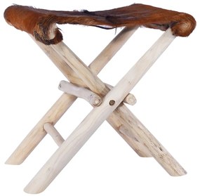 Sgabello pieghevole in vera pelle di capra e legno di teak