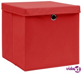 vidaXL Scatole Portaoggetti con Coperchi 4pz Rosse 32x32x32 cm Tessuto