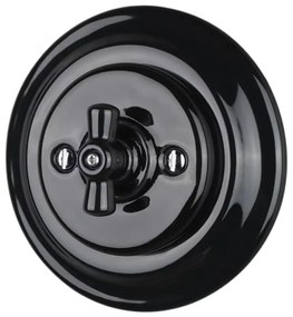 Bohemia-Design - Interruttore rotativo retrò in porcellana con placca n. 1, nero