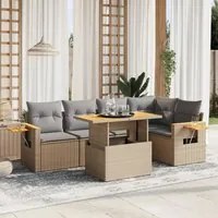 Set Divano da Giardino 6 pz con Cuscini Beige in Polyrattan 3273509