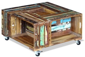 Tavolino da caffè in legno massello anticato 70x70x35 cm