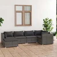 Set Divani da Giardino 6 pz con Cuscini in Polyrattan Grigio 3101813