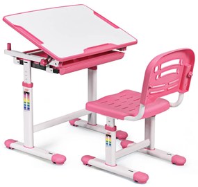 Costway Scrivania per bambini regolabile in altezza Set tavolo e sedie bimbi da disegno inclinabile Rosa