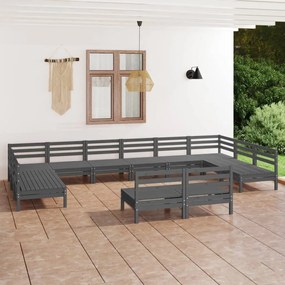 Set salotto da giardino 12 pz grigio in legno massello di pino