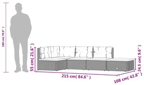 Set Divani da Giardino 5 pz con Cuscini in Polyrattan Grigio