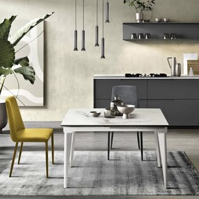 Tavolo allungabile 180 cm ULISSE con top grčs porcellanato effetto Marmo Bianco