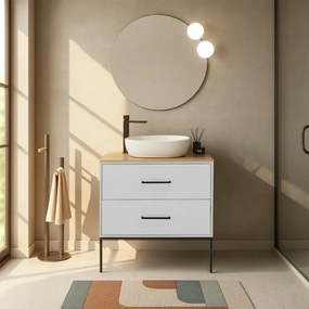 Mobile bagno sospeso 80cm bianco opaco con due cassetti e specchio Brik