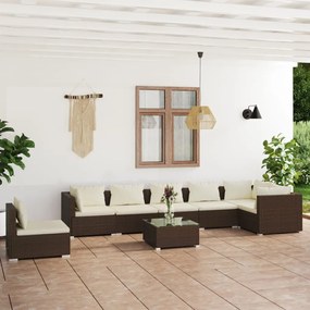 Set Divani da Giardino 8 pz con Cuscini in Polyrattan Marrone