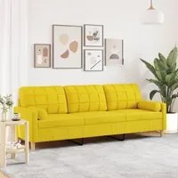 Divano a 3 Posti con Cuscini Giallo Chiaro 210 cm in Tessuto 3278206