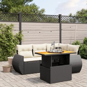 Set divani da giardino 5 pz con cuscini in polyrattan nero