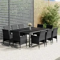 Set da Pranzo per Giardino 11 pz in Polyrattan Grigio cod mxl 37947