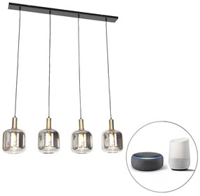 Lampada a sospensione intelligente nera con vetro fumé 4 luci incl. Wifi A60 - Zuzanna