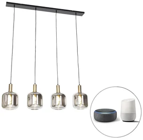 Lampada a sospensione intelligente nera con vetro fumé 4 luci incl. Wifi A60 - Zuzanna