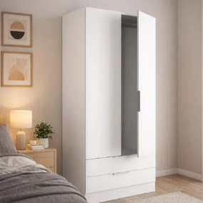 Armadio Kandir 82x184h cm in legno 2 Ante e 2 Cassetti - Bianco Opaco