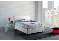 Letto piazza e mezza Asmara, Letto contenitore con rivestimento in tessuto, Made in Italy, Apertura frontale, con materasso cm 120x190 incluso, Bianco