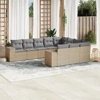 Set Divano da Giardino 10 pz con Cuscini Beige in Polyrattan 3255426